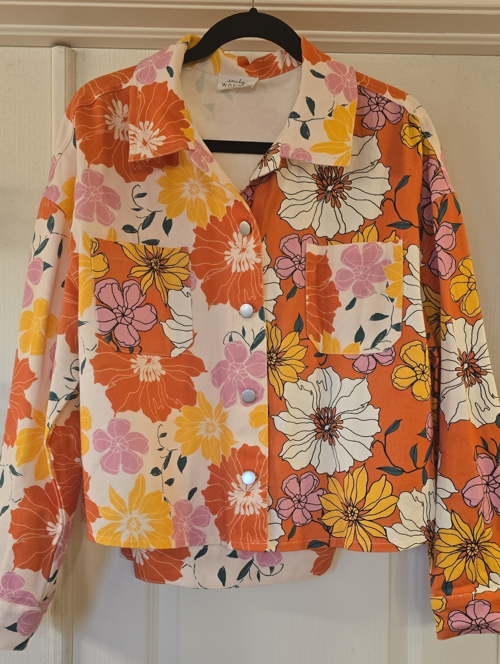 Floral Patchwork Jean Jacket - Orange, Yellow & Pink